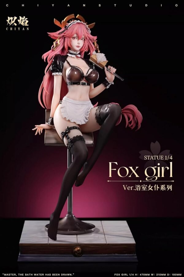 Shenron's Eightfold Rain Yuna, Bathhouse Maid, Fox Girl, Sheep Girl, Fiery Handmade Figure of Female Statue, Height 47CM - Image 3