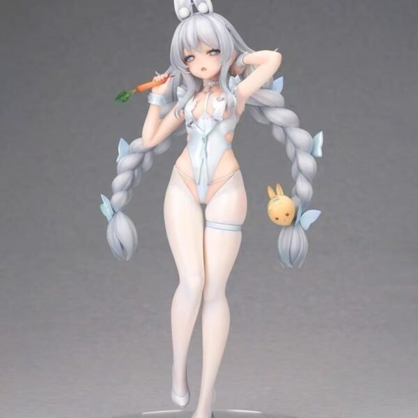 A cute and somewhat malicious girl is making a 23CM tall model of a two - dimensional rabbit in the sky, like a privileged white rabbit, holding the model in her hand. - Image 3