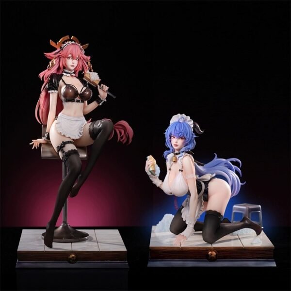 Shenron's Eightfold Rain Yuna, Bathhouse Maid, Fox Girl, Sheep Girl, Fiery Handmade Figure of Female Statue, Height 47CM - Image 5