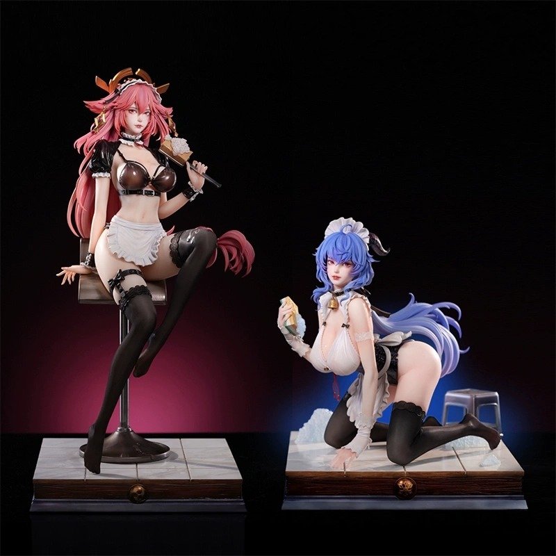 Shenron's Eightfold Rain Yuna, Bathhouse Maid, Fox Girl, Sheep Girl, Fiery Handmade Figure of Female Statue, Height 47CM - Image 5