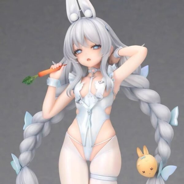A cute and somewhat malicious girl is making a 23CM tall model of a two - dimensional rabbit in the sky, like a privileged white rabbit, holding the model in her hand. - Image 5